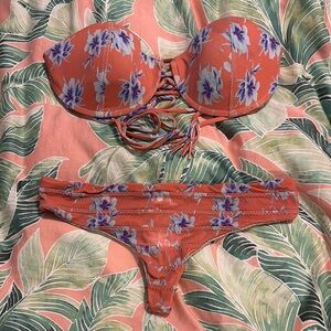 Floral Bikini Set in coral and Purple and blue tones